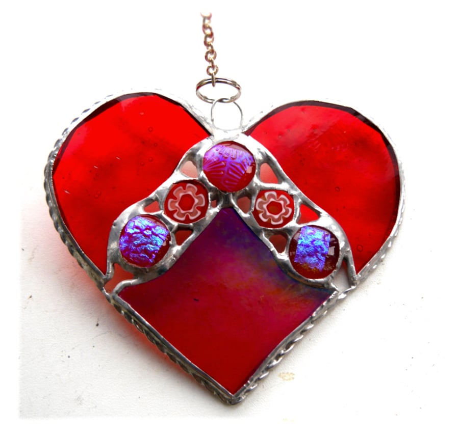 Heart Stained Glass Suncatcher Nugget Red 007