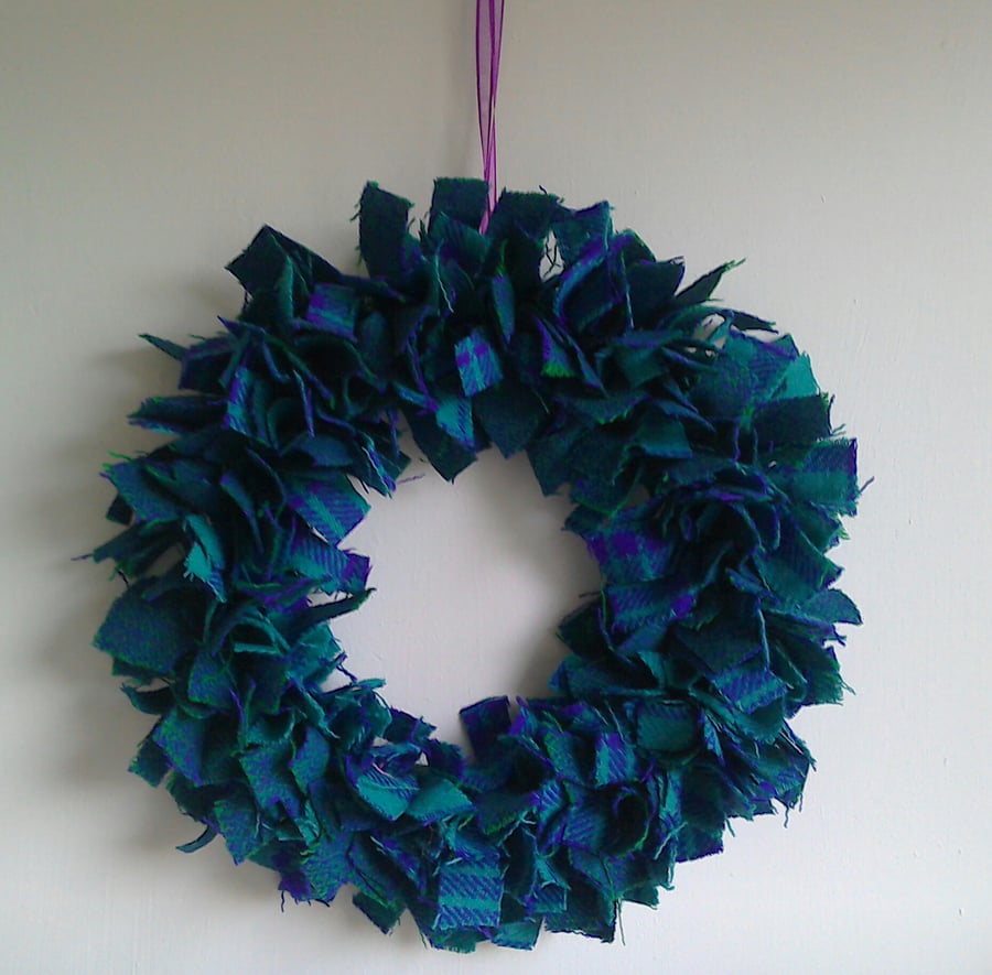 Harris Tweed wreath purple and jade