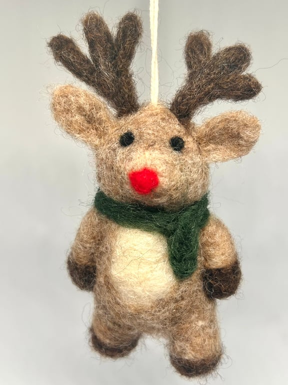 Needle Felted Reindeer Christmas Decoration Handmade Hanging Ornament