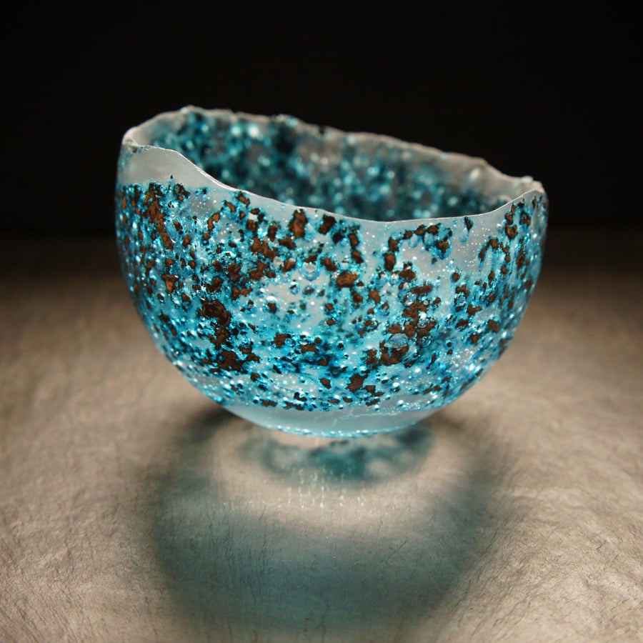 Raw Swirl Vessel, Elemental Art Glass Aqua Ritual Bowl