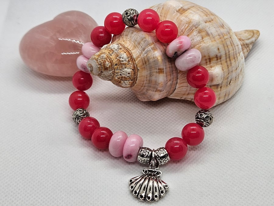 Pink agate and jasper stretch bracelet