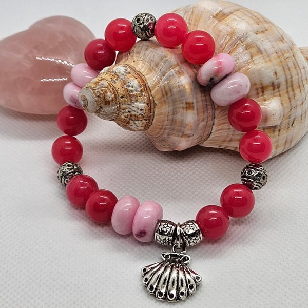 Pink agate and jasper stretch bracelet