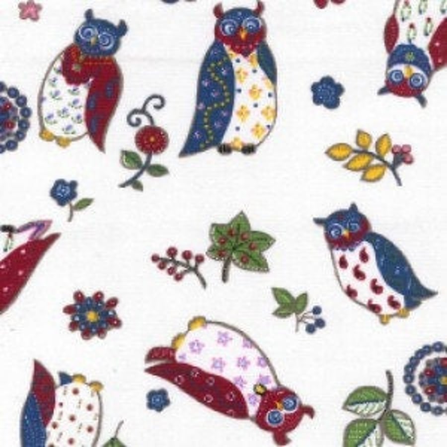 Fat Quarter Whoo's Wise Owls 100% Cotton Poplin Quilting Fabric Rose Hubble