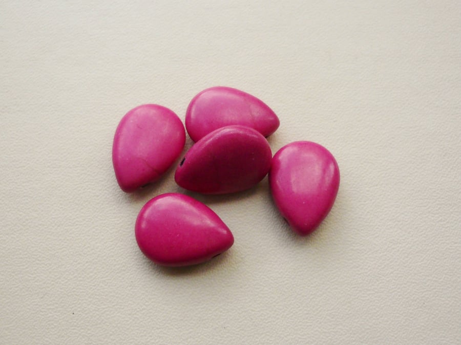 5  Bright Pink Howlite Tear Drop Beads