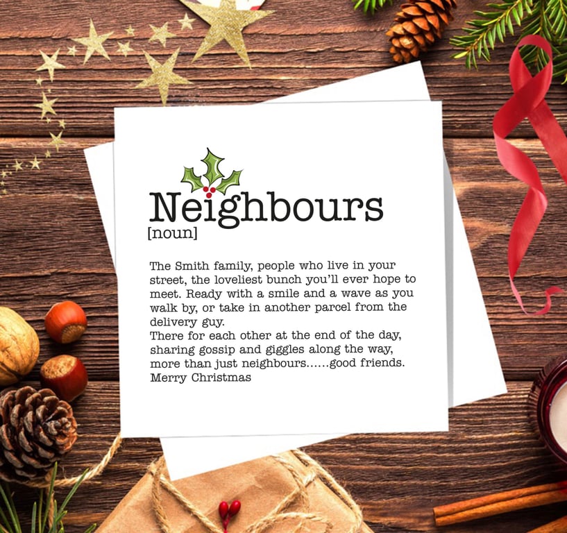 Personalised Neighbour, Neighbours Christmas Card - single ,couple, family.