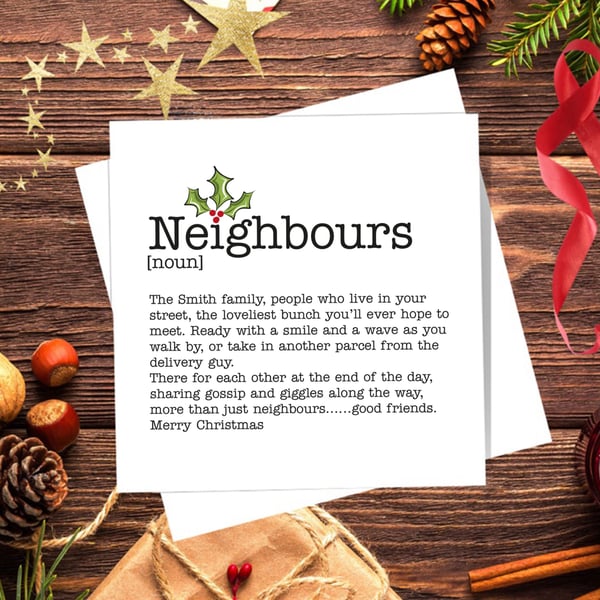 Personalised Neighbour, Neighbours Christmas Card - single ,couple, family.