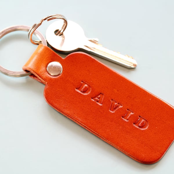 Personalised Leather Name Keyring, Intiials Key Fob, Leather Keychain