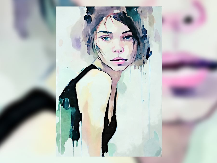 Expressive Woman Watercolor Print - Intense 5x7 Portrait Art Decor