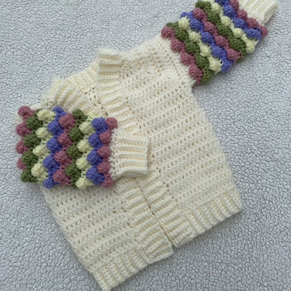 Cream Bobble Sleeve Cardigan - Handmade Crochet Baby & Children's Cardigan