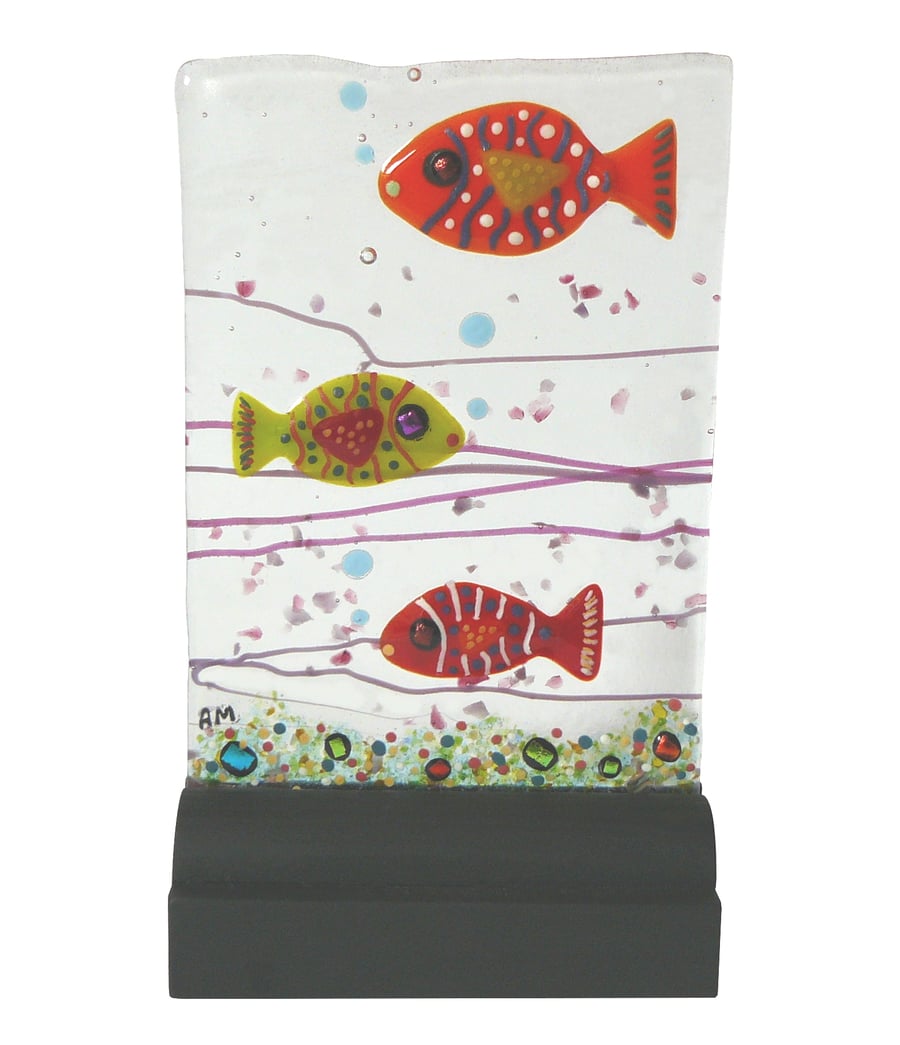 UNIQUE: Handmade Fused Glass 'FISHES' Picture.
