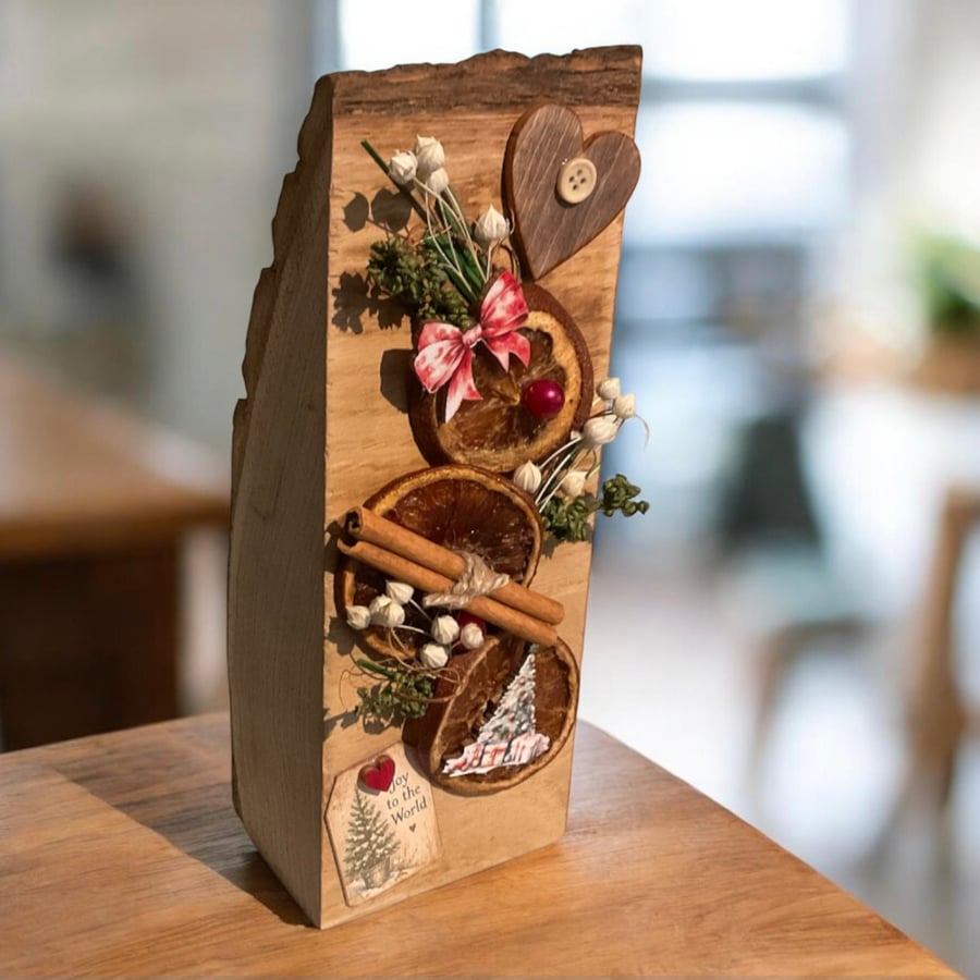 Handcrafted Welsh Red Oak Festive Wooden Plaque - Rustic Christmas Decor