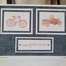 Happy Fathers Day, Denim Effect, Vintage Handmade bike, bicycle car Card