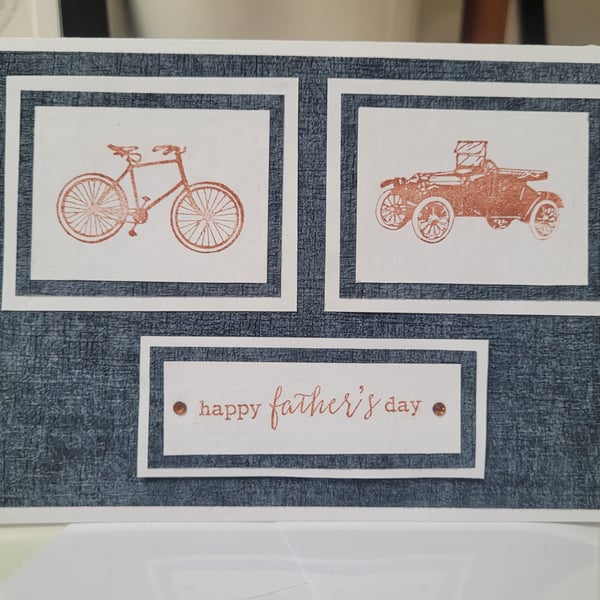 Happy Fathers Day, Denim Effect, Vintage Handmade bike, bicycle car Card