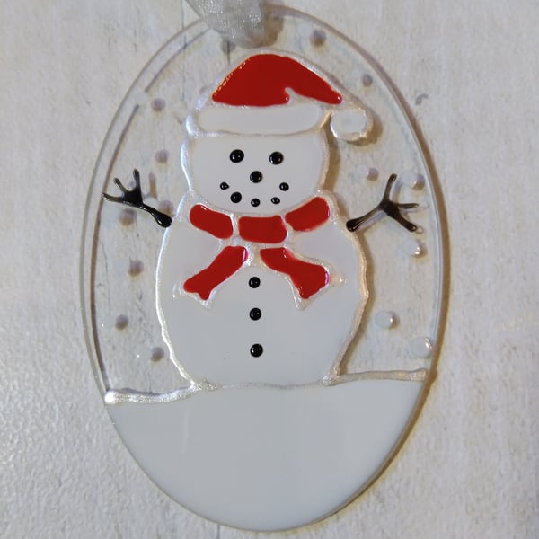 Snowman Christmas decoration. Hand painted glass.