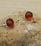 Amber stud earrings. Women's studs Yellow Post earrings 8mm - Image 4