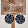 Floral navy polymer clay pebble hook earrings