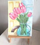 Original Pink Tulip Watercolour Painting, A5 Floral still life with mount - Image 6
