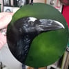 Small round raven oil painting