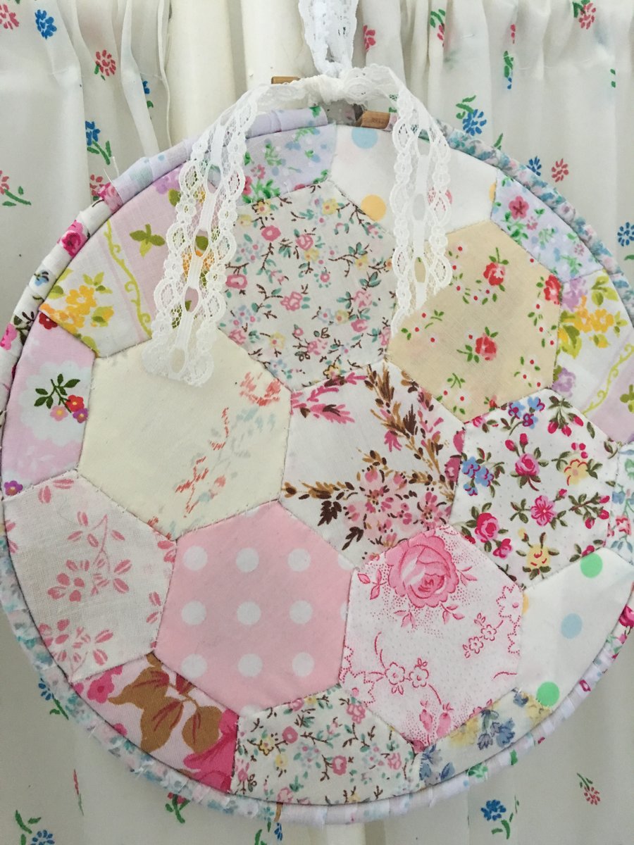 Large hexagon patchwork hanging hoop 