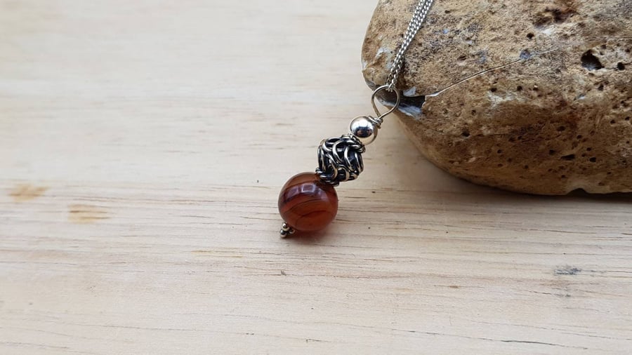 Minimalist Red Black Sardonyx pendant necklace. August birthstone