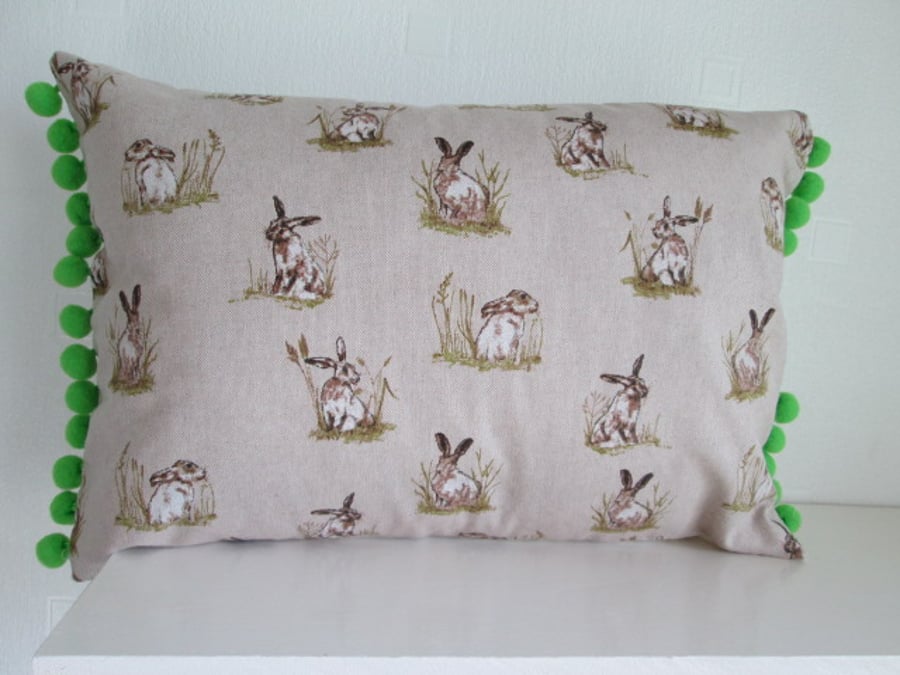 Rabbits  Cushion with  green  bobbles