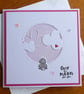 New Baby Card - Over the Moon for you - Rabbit With Clouds - Pink
