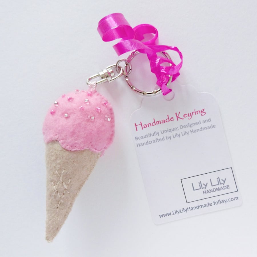 SOLD Ice Cream cone Keyring (Strawberry), Handmade by Lily Lily Handmade