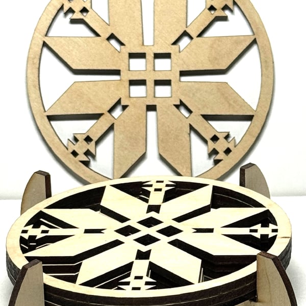 Baltic Birch Wooden Coaster - Set of 4  with stand (02)