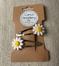 Polymer clay daisy hair clip pair 
