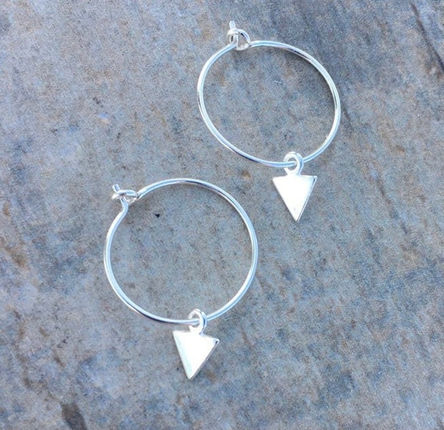 Sterling Silver Hoops with Triangle Charms