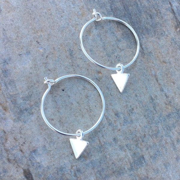 Sterling Silver Hoops with Triangle Charms