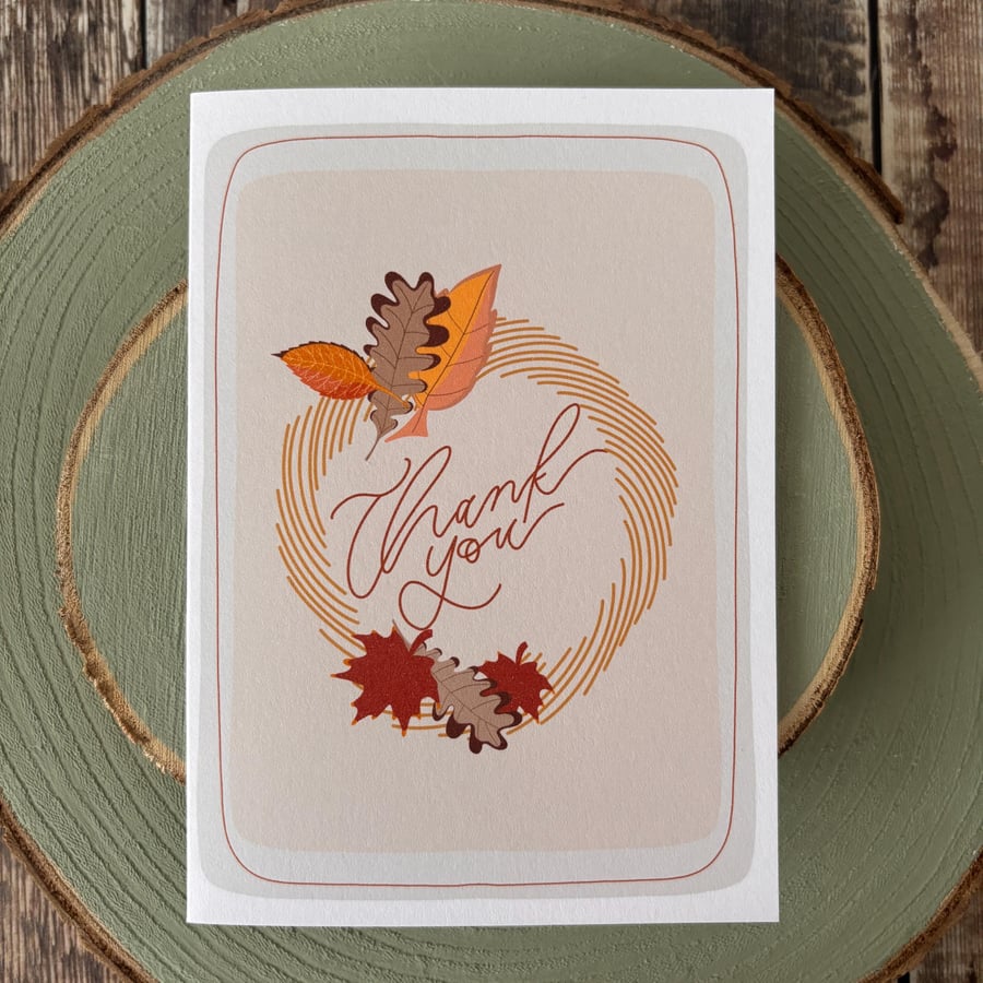 Autumn Wreath Thank You Card: Hand-Drawn Calligraphy