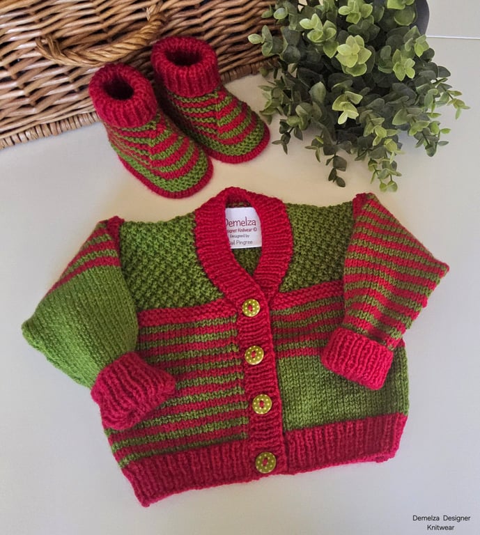Designer Baby Cardigan & Booties Set Hand Knitted  3-9 Months Size