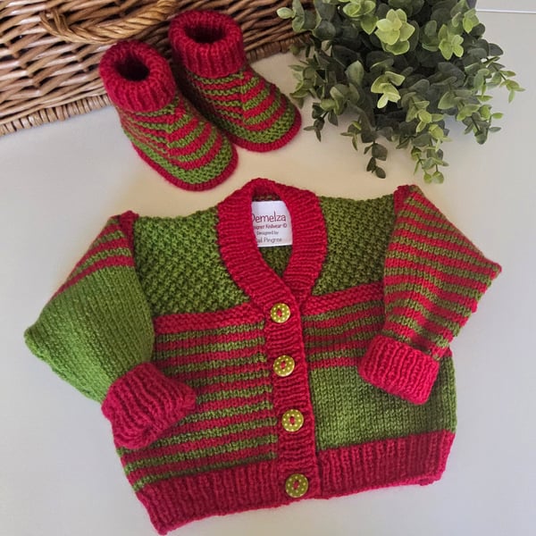 Designer Baby Cardigan & Booties Set Hand Knitted  3-9 Months Size