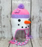 Crochet pink snowlady, snowman hat,  Age 3-6 years approx - Image 2