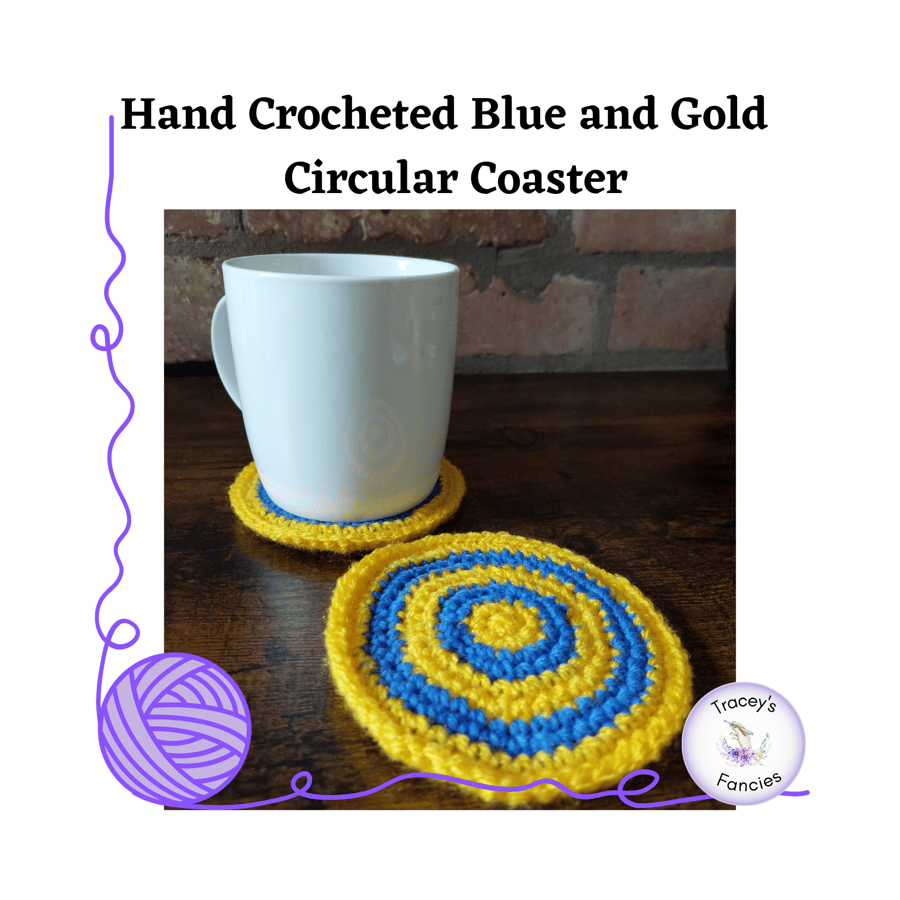 Set of 4 hand crocheted double thickness striped round coasters 