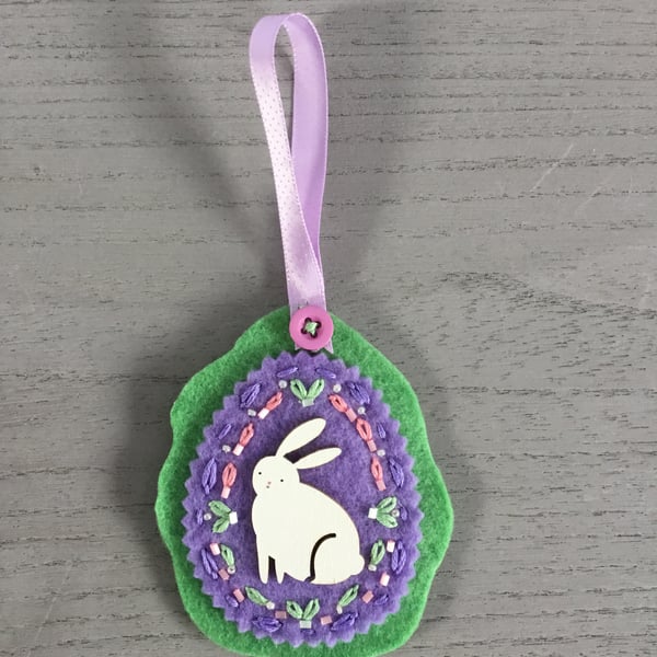 Hand Embroidered Lavender Bunny Hanging Decoration 