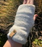 White and grey knitted fairisle wrist warmers super seconds festival