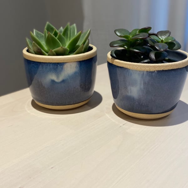 Ceramic plant pot in deep blue