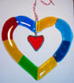 Fused glass open heart multi coloured light-catcher. Valentines Day gift?