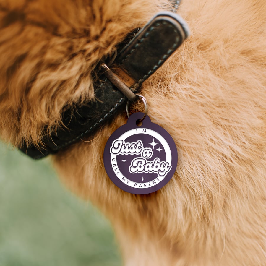 I'm Just A Baby - Stars Personalised Dog ID Collar Tag: Fun Custom Pet Safety Ac