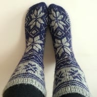 Hand Knit Wool Blue Grey Socks Scandinavian Nordic Star Men Masculine Unisex