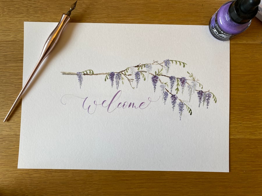 Personalised A4 Watercolour Wisteria Print 