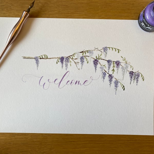 Personalised A4 Watercolour Wisteria Print 