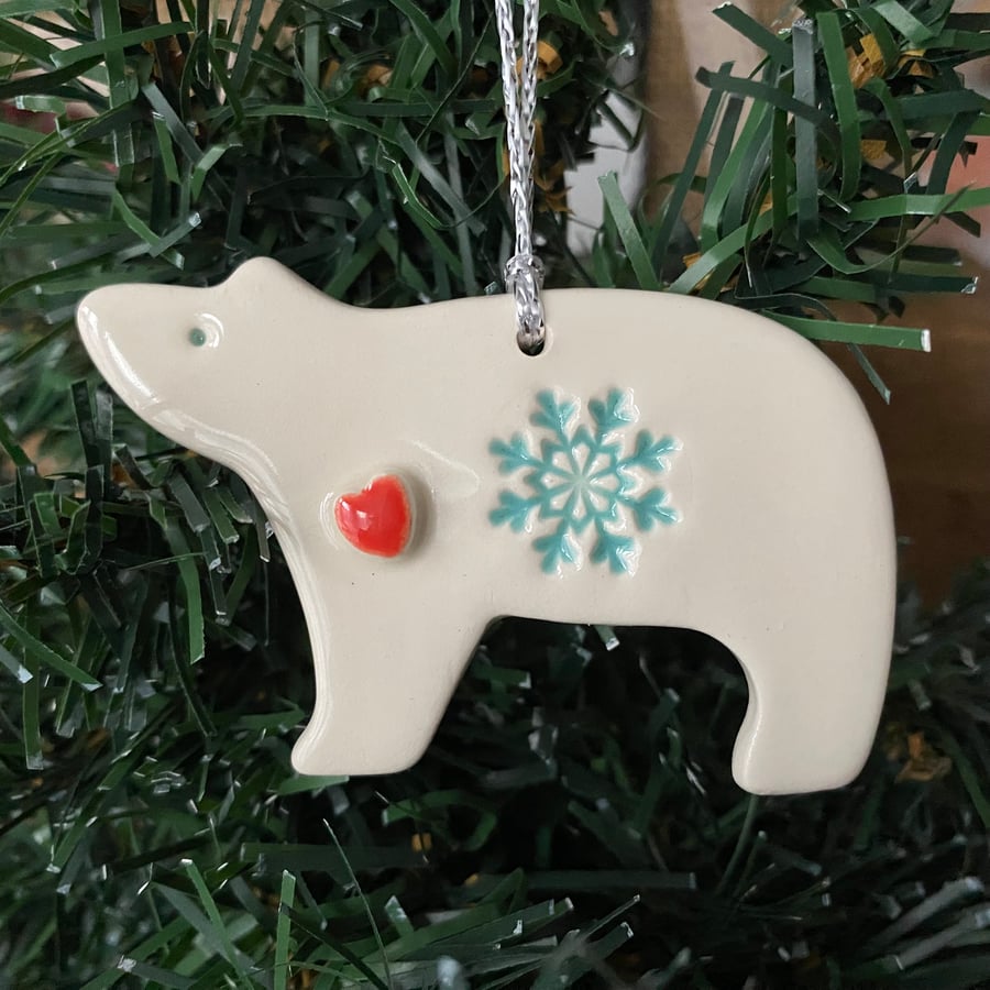 Small polar bear ceramic tag decoration turquoise