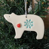Small polar bear ceramic tag decoration turquoise