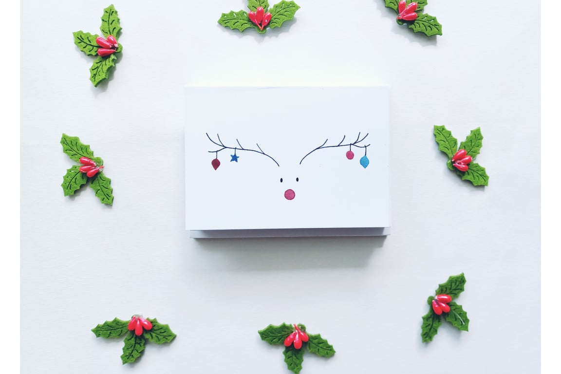 Reindeer CHRISTMAS Greetings Card pack, A7 Card, Blank Inside, Mini cards, xmas