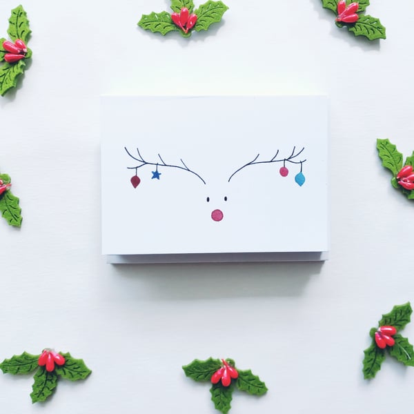 Reindeer CHRISTMAS Greetings Card pack, A7 Card, Blank Inside, Mini cards, xmas