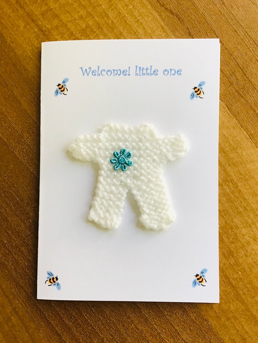 New baby card,Embellished card,Miniature knitting,Blank card,Bees