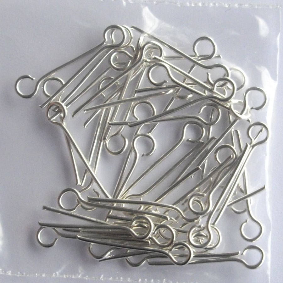 50 x Silver Plated 16 mm Eye Pins